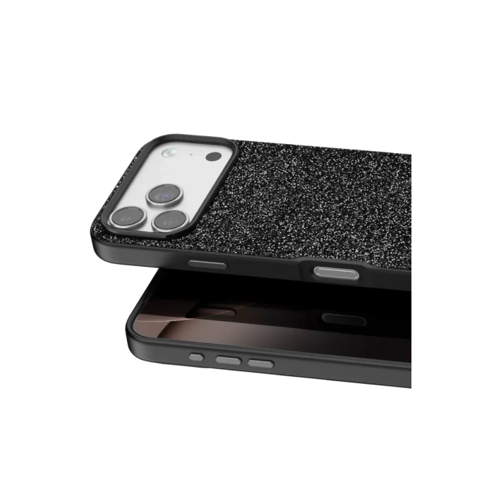 Onegif Apple iPhone 17 Pro Uyumlu Bright Simli Kapak - Siyah