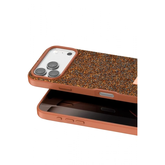 Onegif Apple iPhone 17 Pro Uyumlu Bright Simli Kapak - Turuncu