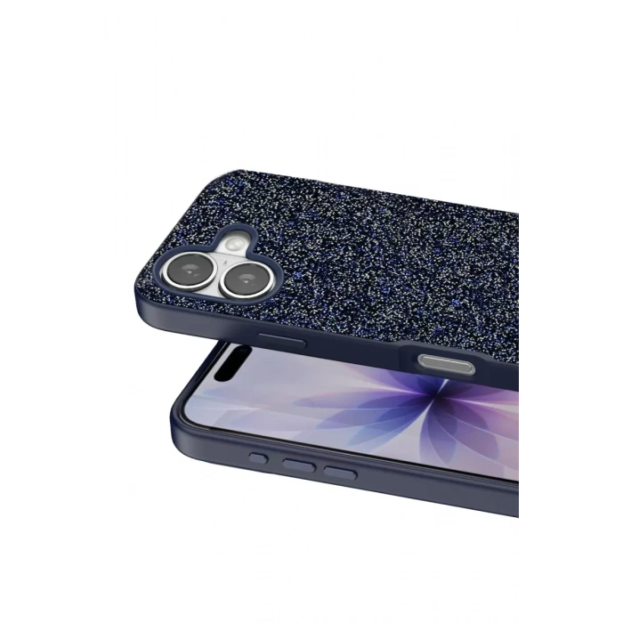 Onegif Apple iPhone 17 Uyumlu Bright Simli Kapak - Mavi