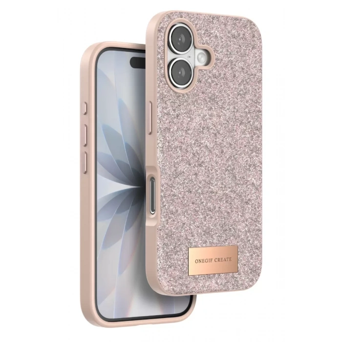 Onegif Apple iPhone 17 Uyumlu Bright Simli Kapak - Pembe