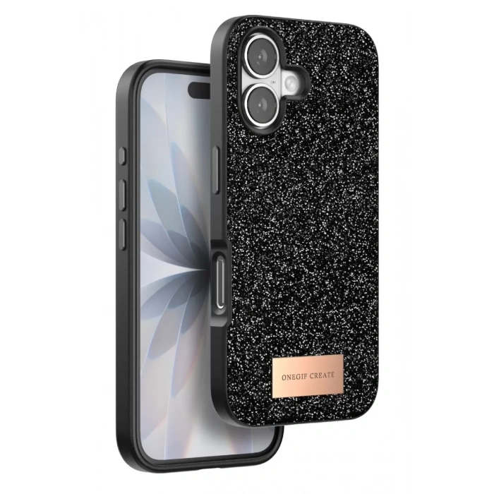 Onegif Apple iPhone 17 Uyumlu Bright Simli Kapak - Siyah
