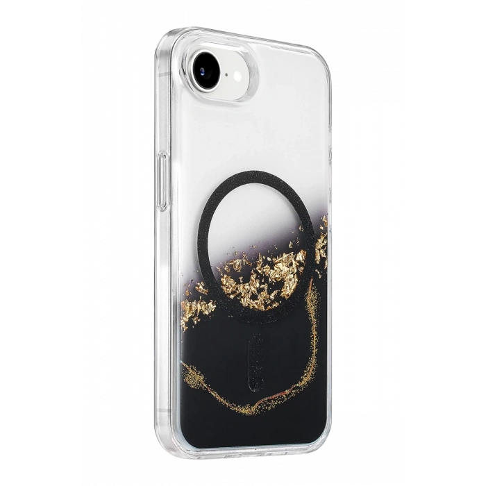 Onegif Apple iPhone 17E Uyumlu Lotus Simli Magsafe Kapak - Siyah