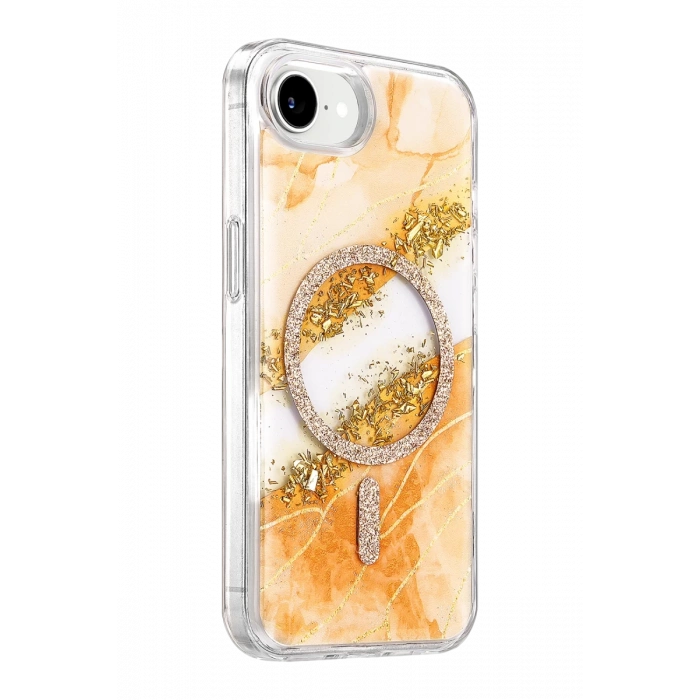 Onegif Apple iPhone 17E Uyumlu Lotus Simli Magsafe Kapak - Turuncu