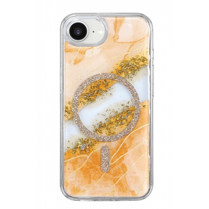 Onegif Apple iPhone 17E Uyumlu Lotus Simli Magsafe Kapak - Turuncu