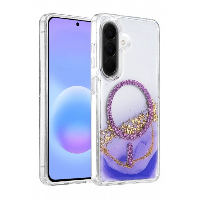 Onegif Samsung Galaxy A37 5G Lotus Simli Magsafe Kapak - Mor