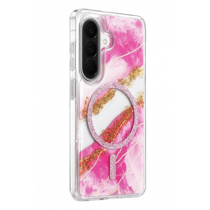 Onegif Samsung Galaxy A37 5G Lotus Simli Magsafe Kapak - Pembe