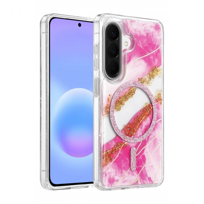 Onegif Samsung Galaxy A56 Lotus Simli Magsafe Kapak - Pembe