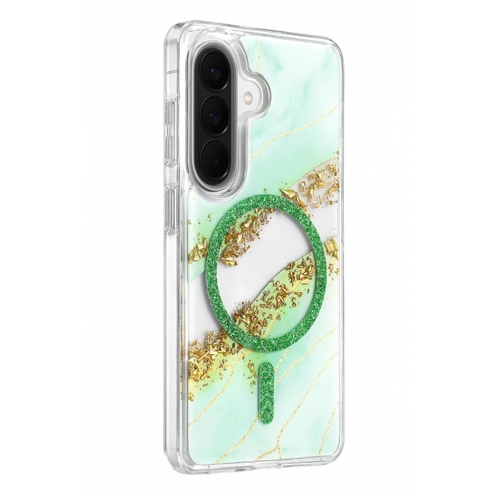 Onegif Samsung Galaxy A56 Lotus Simli Magsafe Kapak - Yeşil