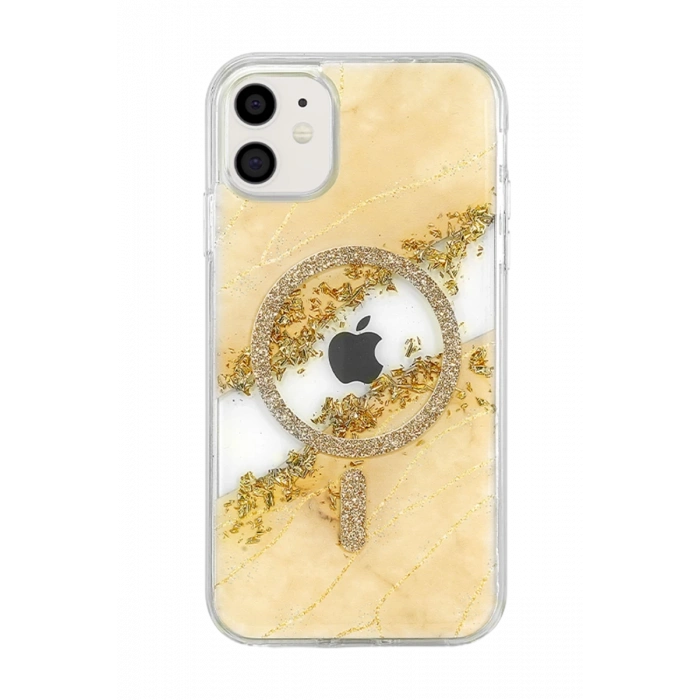 Onegif Apple iPhone 11 Lotus Simli Magsafe Kapak - Gümüş