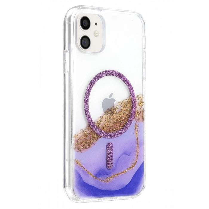 Onegif Apple iPhone 11 Lotus Simli Magsafe Kapak - Mor