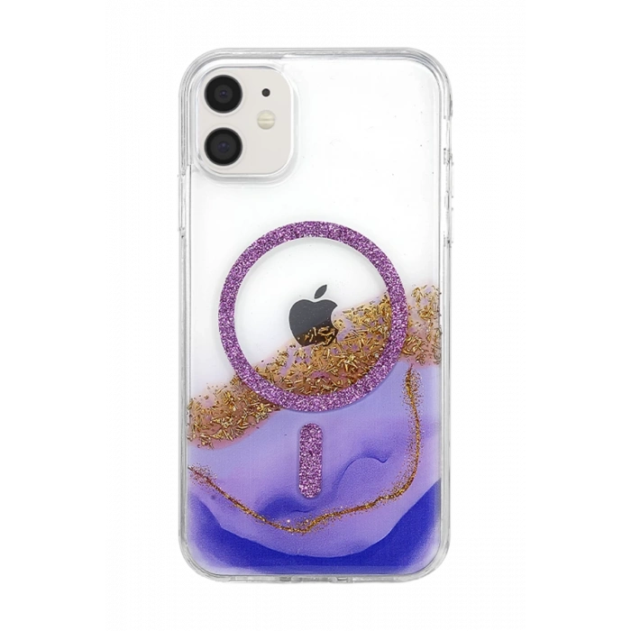 Onegif Apple iPhone 11 Lotus Simli Magsafe Kapak - Mor