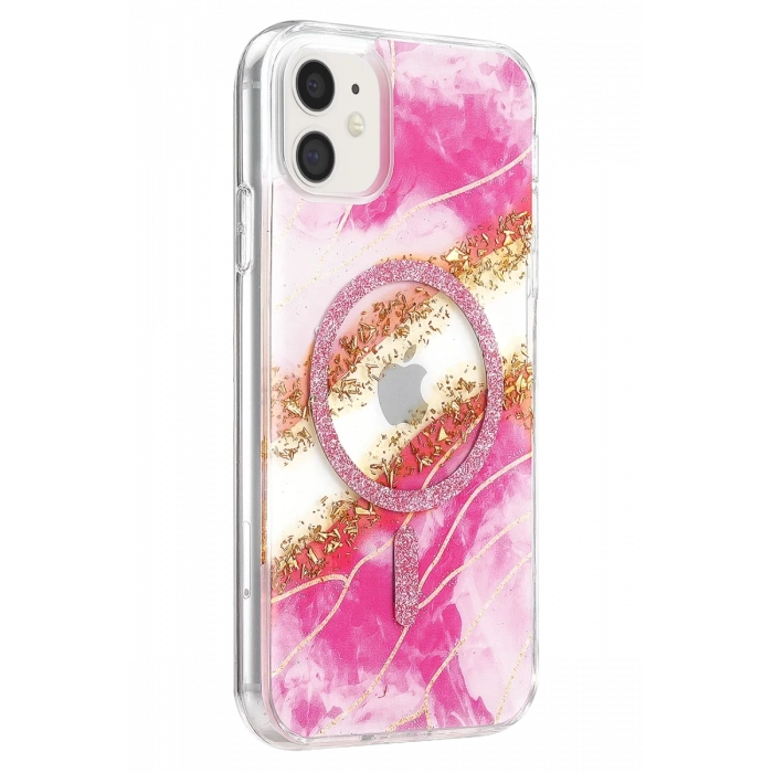 Onegif Apple iPhone 11 Lotus Simli Magsafe Kapak - Pembe