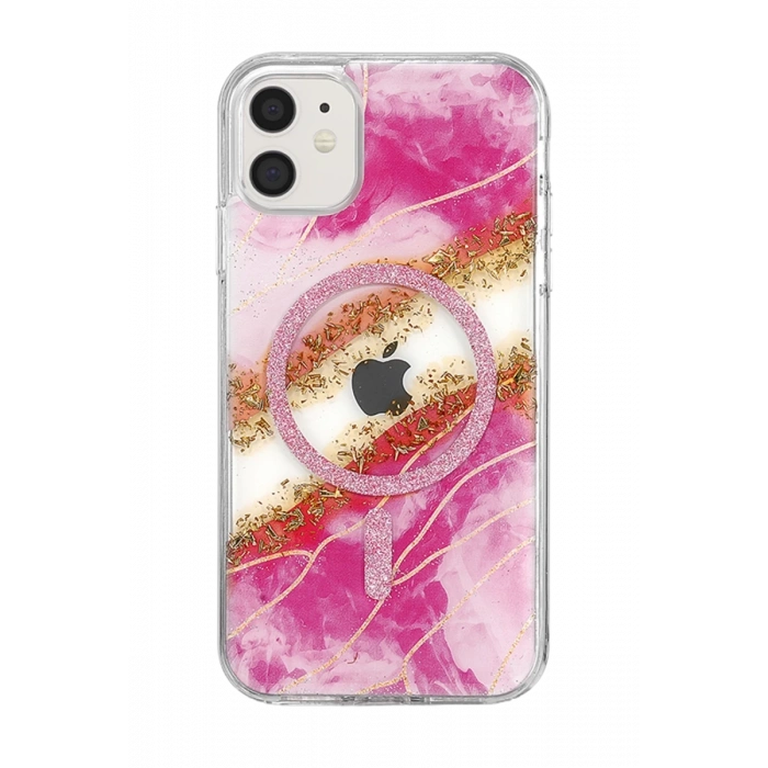 Onegif Apple iPhone 11 Lotus Simli Magsafe Kapak - Pembe