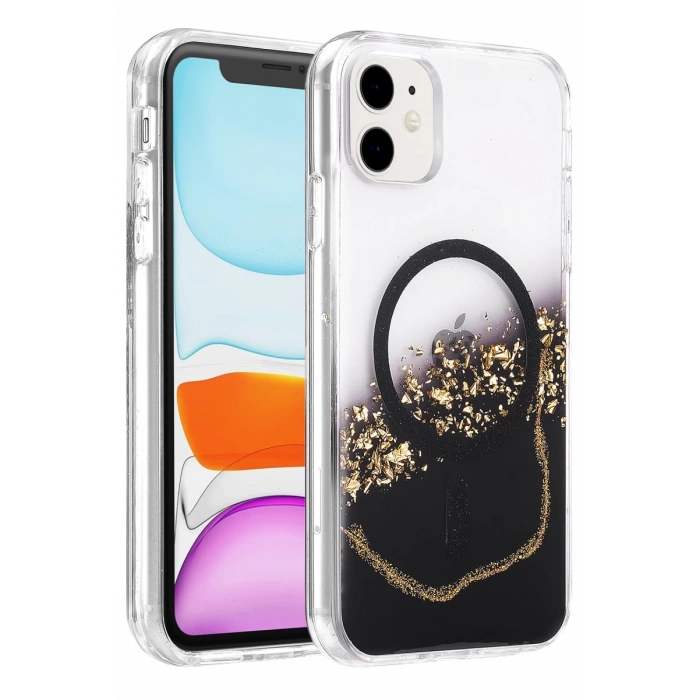 Onegif Apple iPhone 11 Lotus Simli Magsafe Kapak - Siyah