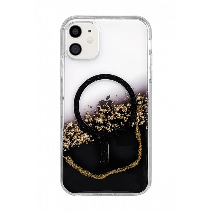 Onegif Apple iPhone 11 Lotus Simli Magsafe Kapak - Siyah