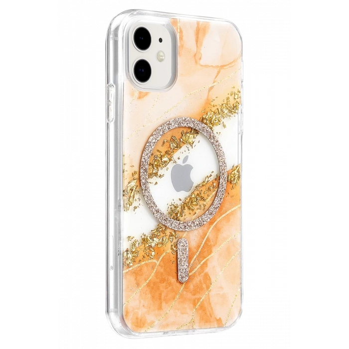 Onegif Apple iPhone 11 Lotus Simli Magsafe Kapak - Turuncu