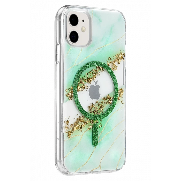 Onegif Apple iPhone 11 Lotus Simli Magsafe Kapak - Yeşil