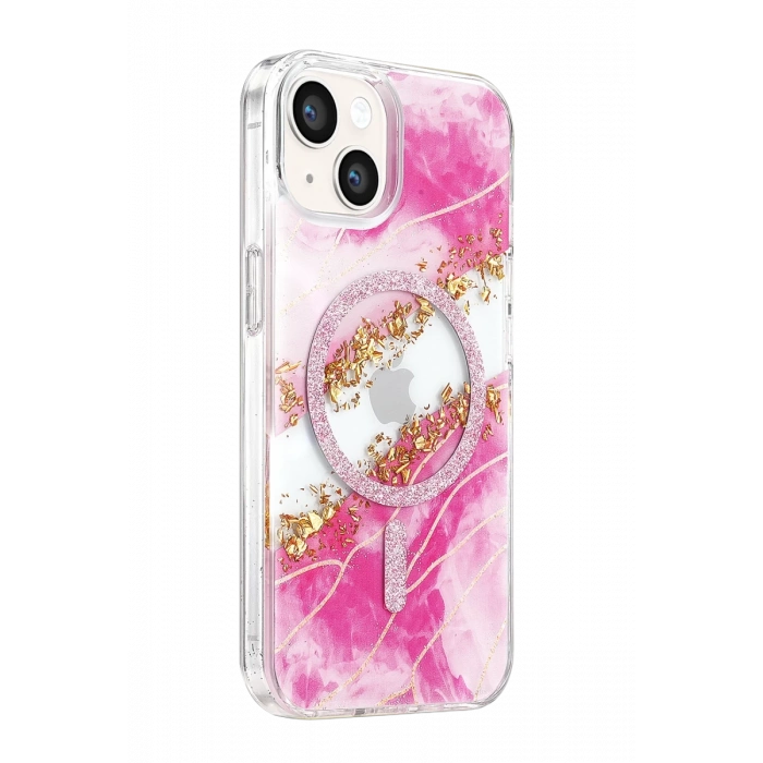 Onegif Apple iPhone 14 Lotus Simli Magsafe Kapak - Pembe