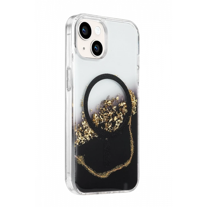 Onegif Apple iPhone 14 Lotus Simli Magsafe Kapak - Siyah