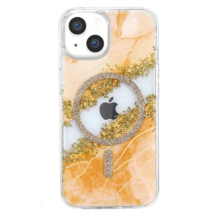 Onegif Apple iPhone 14 Lotus Simli Magsafe Kapak - Yeşil