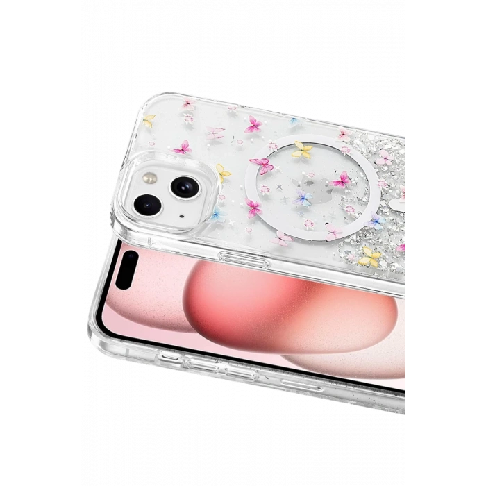 Onegif Apple iPhone 14 Misk Simli Magsafe Kapak - Desen 4