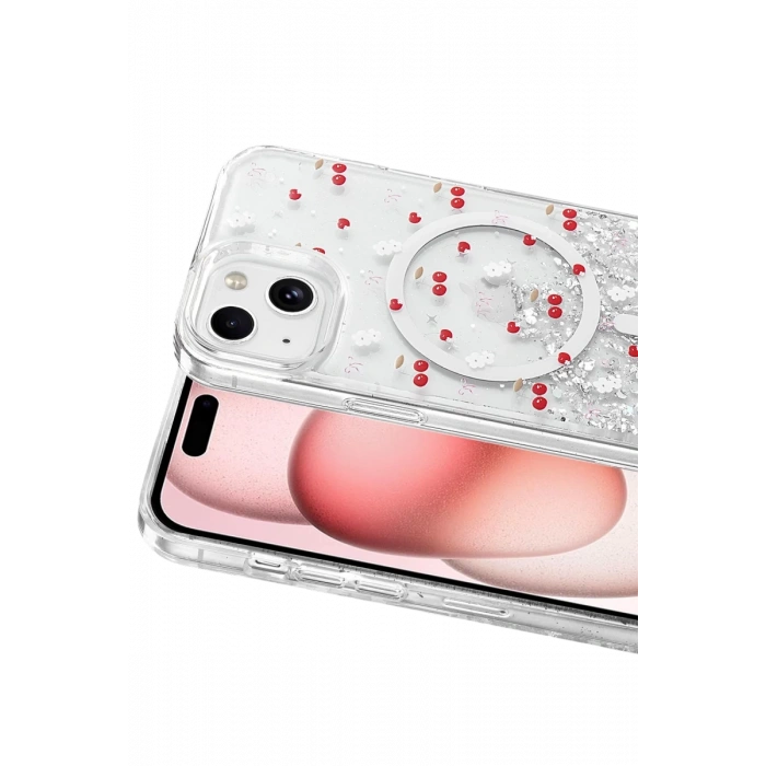 Onegif Apple iPhone 14 Misk Simli Magsafe Kapak - Desen 5