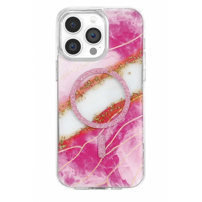 Onegif Apple iPhone 14 Pro Max Lotus Simli Magsafe Kapak - Pembe