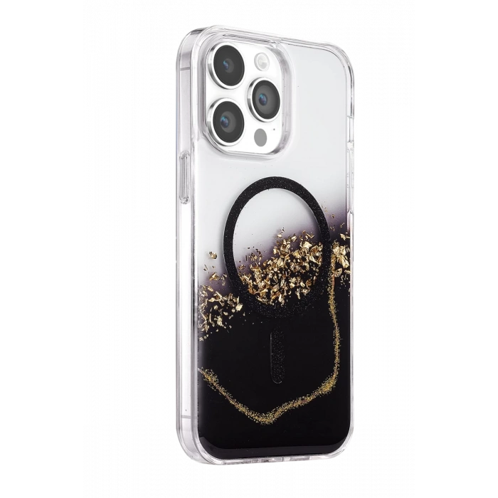 Onegif Apple iPhone 14 Pro Max Lotus Simli Magsafe Kapak - Siyah