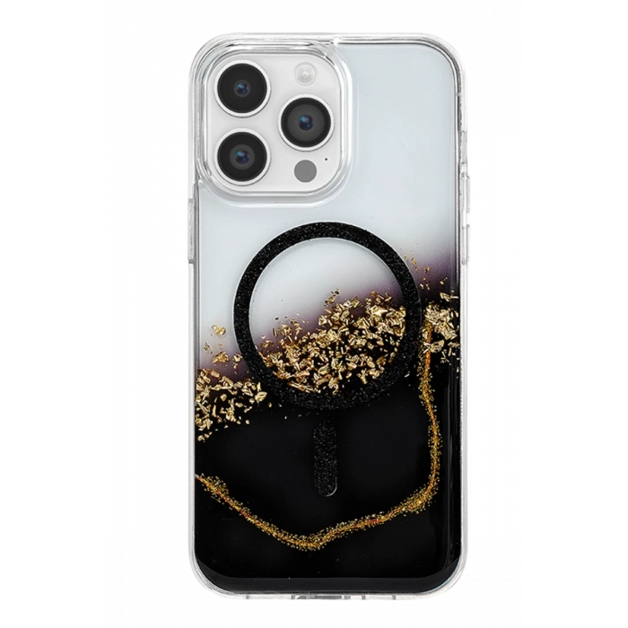 Onegif Apple iPhone 14 Pro Max Lotus Simli Magsafe Kapak - Siyah