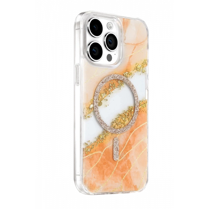 Onegif Apple iPhone 14 Pro Max Lotus Simli Magsafe Kapak - Turuncu