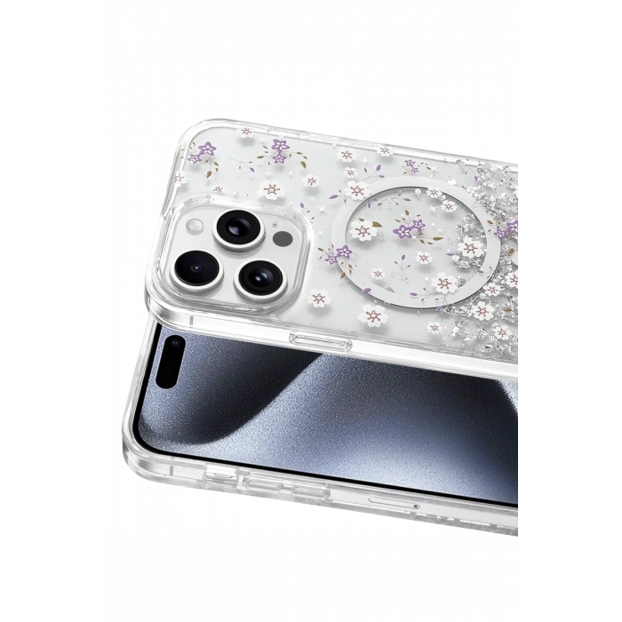Onegif Apple iPhone 14 Pro Max Misk Simli Magsafe Kapak - Desen 2