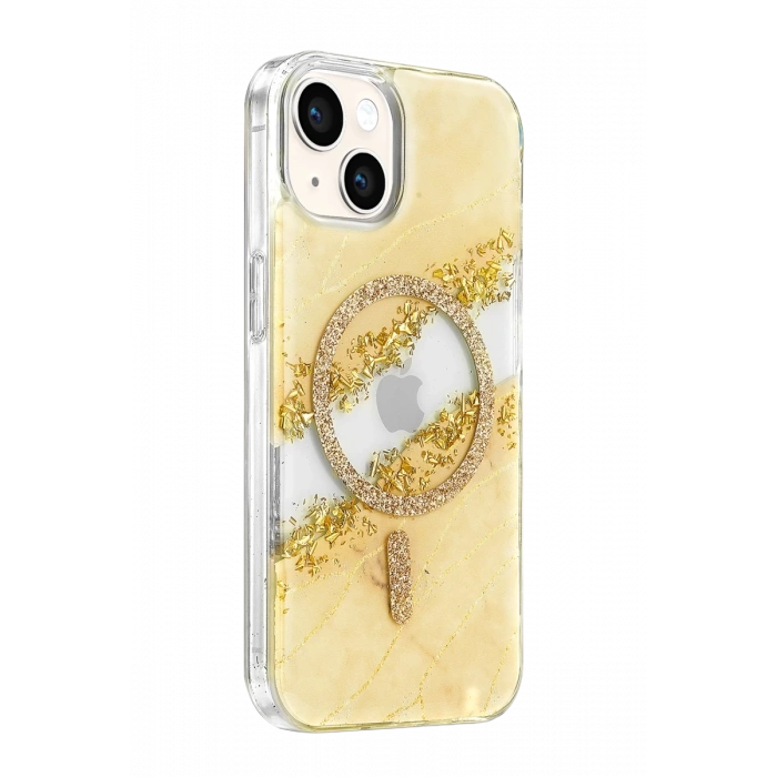 Onegif Apple iPhone 15 Lotus Simli Magsafe Kapak - Gümüş