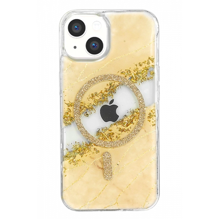 Onegif Apple iPhone 15 Lotus Simli Magsafe Kapak - Gümüş