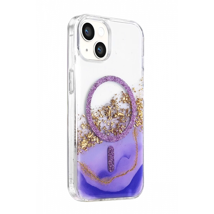 Onegif Apple iPhone 15 Lotus Simli Magsafe Kapak - Mor