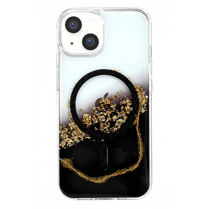 Onegif Apple iPhone 15 Lotus Simli Magsafe Kapak - Siyah
