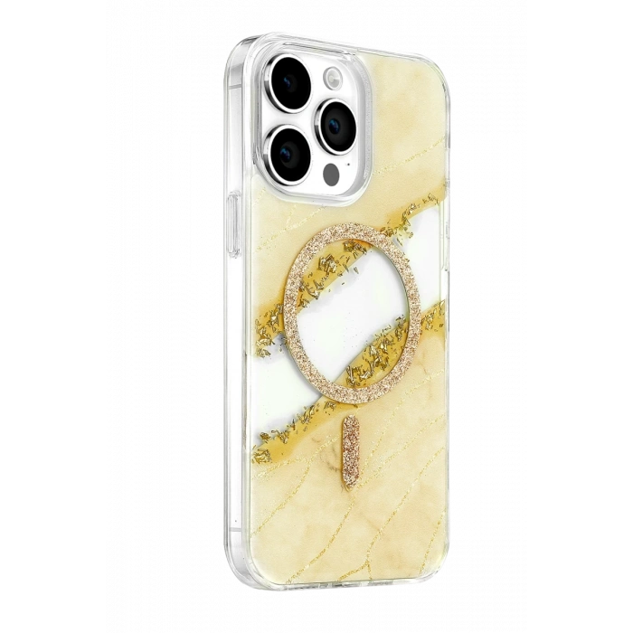 Onegif Apple iPhone 15 Pro Max Lotus Simli Magsafe Kapak - Gümüş