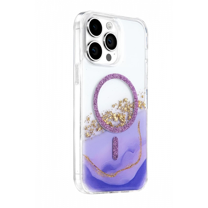 Onegif Apple iPhone 15 Pro Max Lotus Simli Magsafe Kapak - Mor