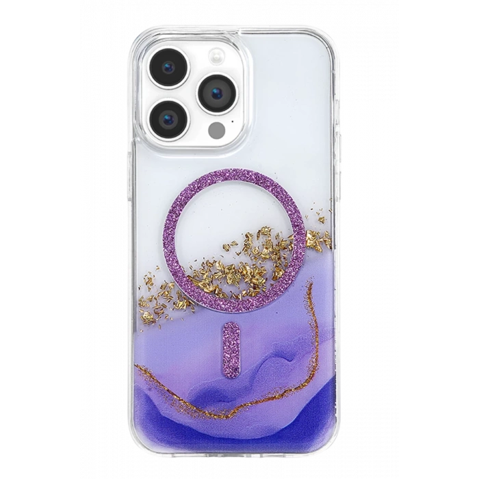 Onegif Apple iPhone 15 Pro Max Lotus Simli Magsafe Kapak - Mor