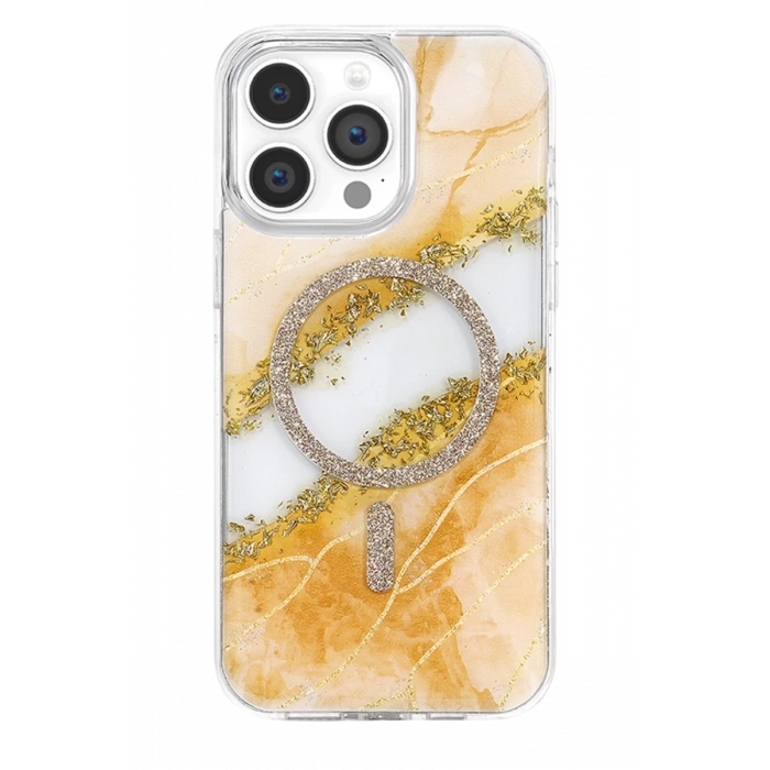 Onegif Apple iPhone 15 Pro Max Lotus Simli Magsafe Kapak - Turuncu