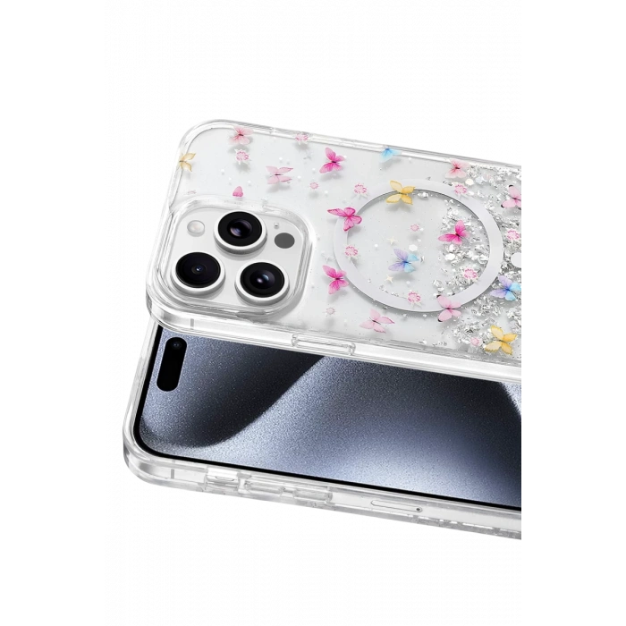 Onegif Apple iPhone 15 Pro Max Misk Simli Magsafe Kapak - Desen 4