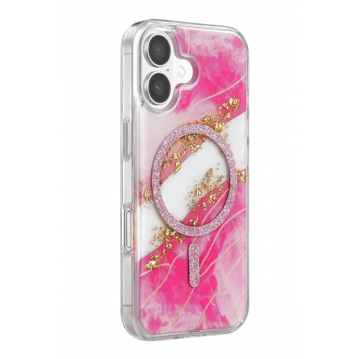 Onegif Apple iPhone 16 Lotus Simli Magsafe Kapak - Pembe