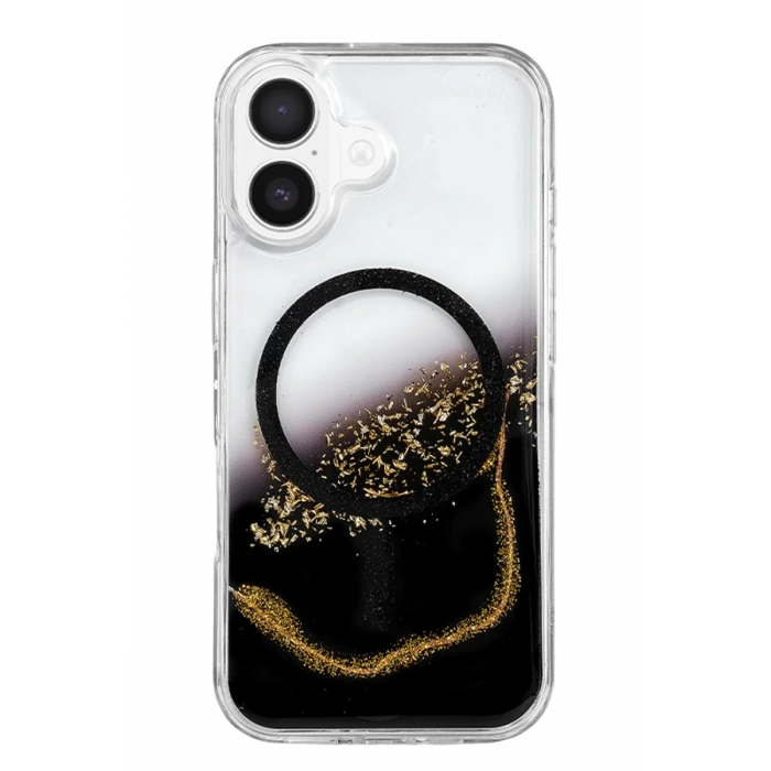 Onegif Apple iPhone 16 Lotus Simli Magsafe Kapak - Siyah