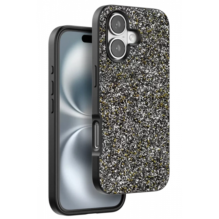 Onegif Apple iPhone 16 Plus Bright Simli Kapak - Gümüş