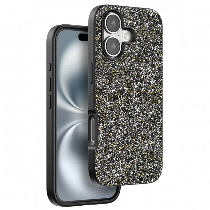 Onegif Apple iPhone 16 Plus Bright Simli Kapak - Gümüş
