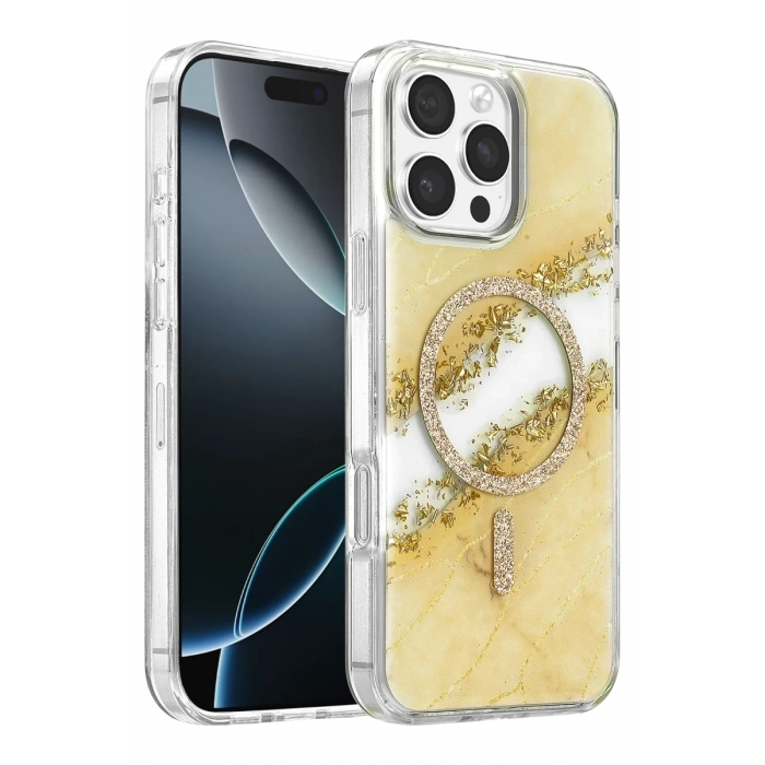Onegif Apple iPhone 16 Pro Max Lotus Simli Magsafe Kapak - Gümüş