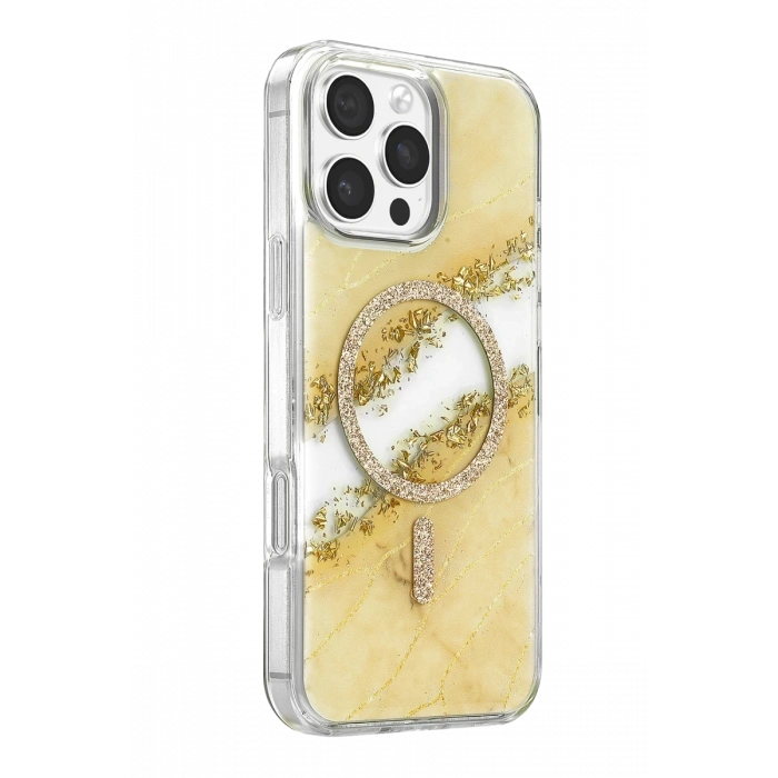 Onegif Apple iPhone 16 Pro Max Lotus Simli Magsafe Kapak - Gümüş
