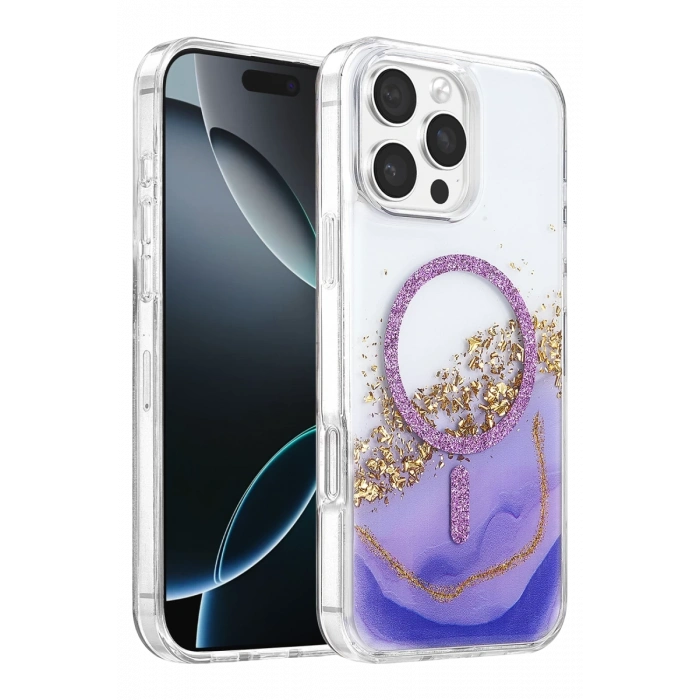 Onegif Apple iPhone 16 Pro Max Lotus Simli Magsafe Kapak - Mor