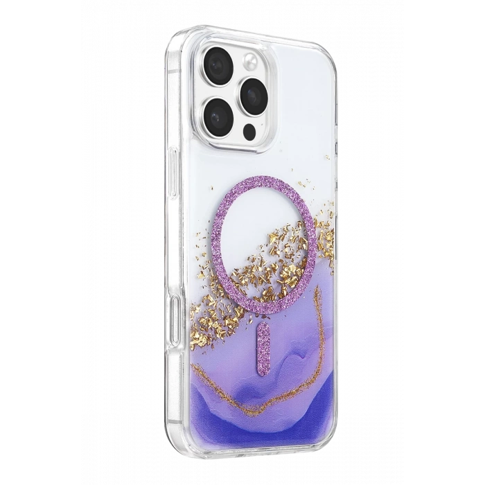 Onegif Apple iPhone 16 Pro Max Lotus Simli Magsafe Kapak - Mor