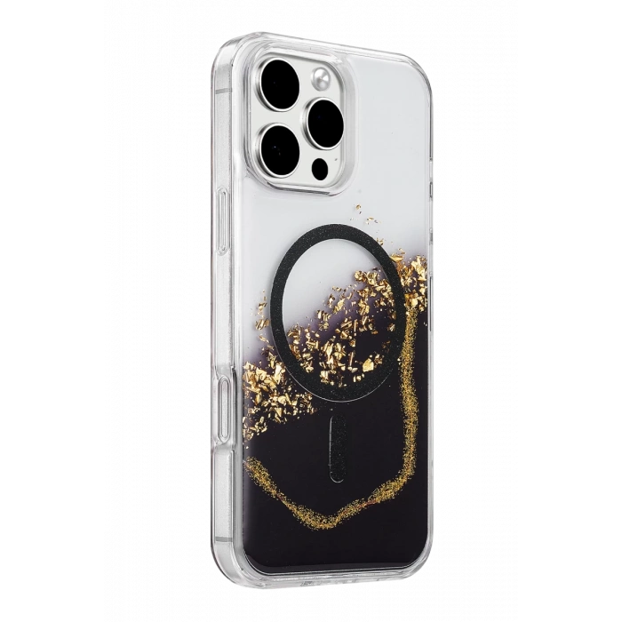 Onegif Apple iPhone 16 Pro Max Lotus Simli Magsafe Kapak - Siyah