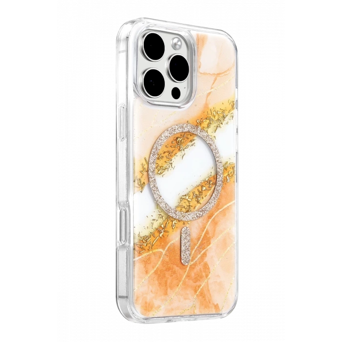 Onegif Apple iPhone 16 Pro Max Lotus Simli Magsafe Kapak - Turuncu